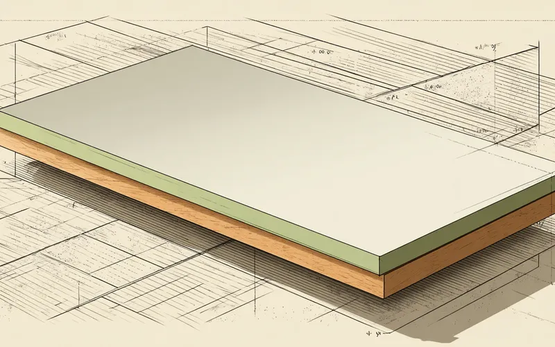 Stylized isometric illustration of a beveled-edge anti-fatigue floor mat cross-section showing its cushioned layers