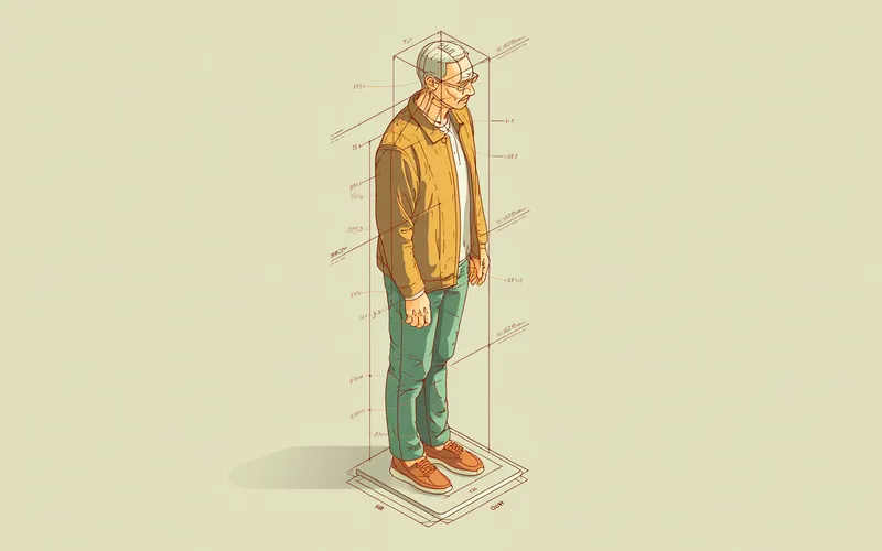Stylized illustration of a worker in neutral standing posture on an ergonomic floor mat with posture guide lines